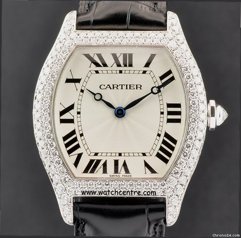 Cartier 18k White Gold Diamond Set Case Mid-size Tortue