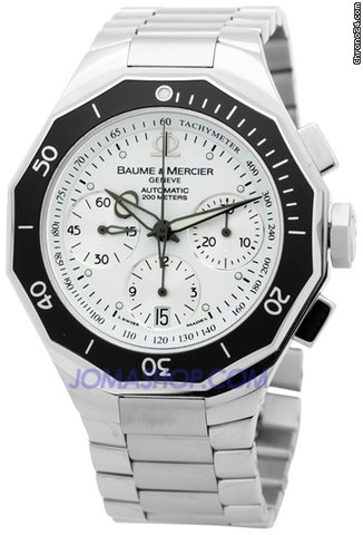 Baume & Mercier &  Riviera Sporty Stainless Steel White Chronograph Mens Watch 8724