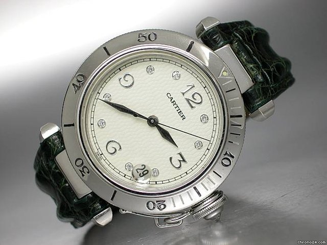 Cartier "PASHA de CARTIER" Diamantzifferblatt-18K/750 Wei gold