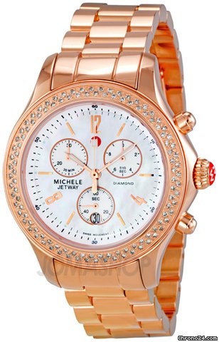 Michele Jetway Diamond Rose Gold-plated Chronograph Ladies Watch MWW17A000012
