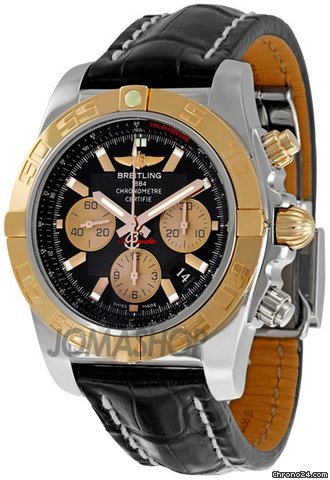 Breitling Chronomat 01 Black Leather Strap Chronograph Mens Watch CB011012-B968BKCD