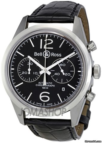 Bell & Ross Vintage Officer Black Dial Chronograph Mens Watch BR126-OFFICER-BL