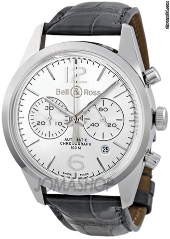 Bell & Ross Vintage Officer Silver Dial Automatic Chronograph Mens Watch BR126-OFFICER-SIL