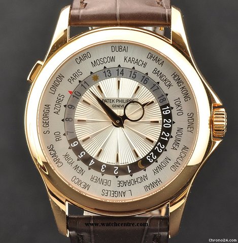 Patek Philippe 18k Rose Gold Silver Dial World Time B&P 5130R