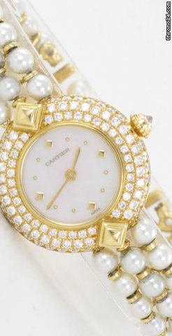 replica Cartier 18k Gelbgold Damenuhr mit Diamanten & Perlen WATCHES 1 