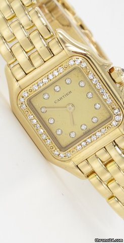 Cartier 18k Gelbgold Panthere Damenuhr mit Diamanten
