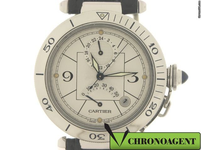 Cartier Pasha Riserva Di Marcia Doppio Fuso Orario, In Acciaio