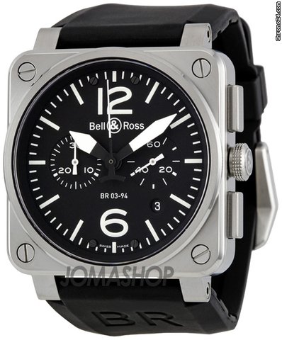 Bell & Ross Aviation Black Dial Chronograph Automatic 42MM Mens Watch BR-03-94-STEEL