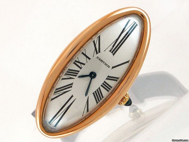 Cartier "Baignoire Allongee", 18K/750 Rosegold, Leder/Stoff-Band