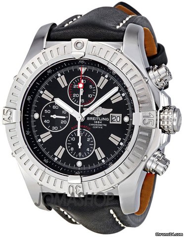 Breitling Super Avenger Black Dial Chronograph Black Leather Strap Mens Watch A1337011-B907BKLT