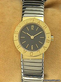 Bulgari Lady's Stainless Steel & 18K Yellow Gold  Tubogas Bangle Dresswatch