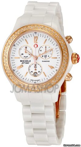 Michele Jetway Diamond Ceramic Chronograph Rose Gold-tone Ladies Watch MWW17B000008