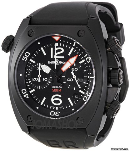 Bell & Ross Marine Black Dial Chronograph 44MM Mens Watch BR-02-94-CARBON
