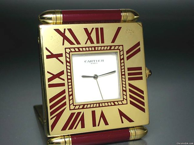 replica Cartier Weckeruhr "Carre Obus-Alarm Clock" roter Lack-vergoldete App WATCHES 1 