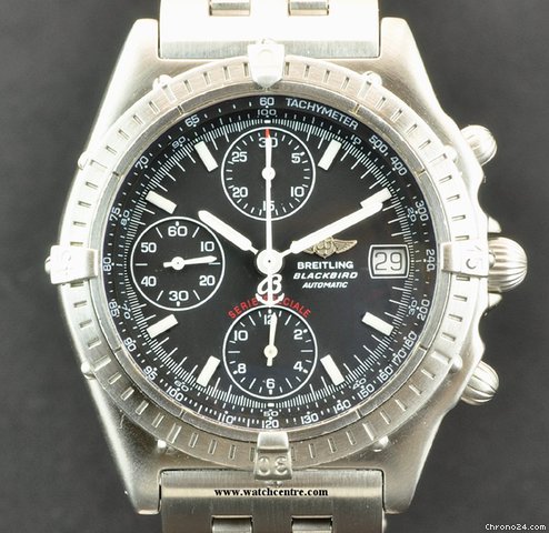Breitling S/S Black Dial Blackbird Chronograph B&P A13050