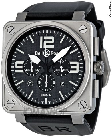 Bell & Ross Aviation Black Carbon Fiber Dial Titanium Mens Watch BR0194-TITANIUM