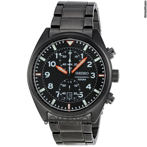 Seiko Sports Black Stainless Steel Chronograph Mens Watch SNN237
