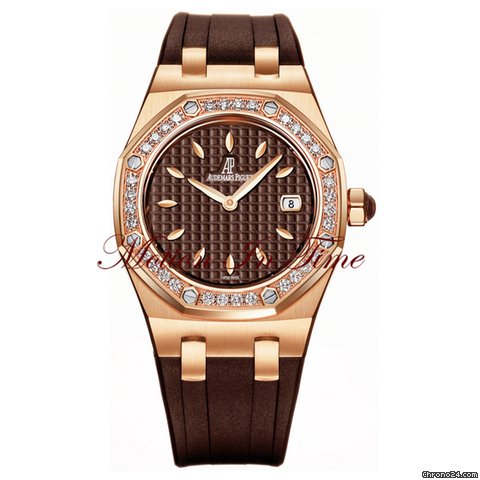 Audemars Piguet Royal Oak Ladies' Diamond Rose Gold Brown on Rubber Strap
