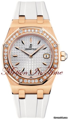 Audemars Piguet Royal Oak Ladies' Rose Gold Diamond - White on Rubber Strap