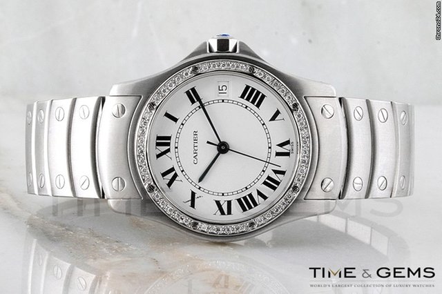 replica Cartier Santos Ronde Stainless Steel Diamond Bezel Watch WATCHES 1 