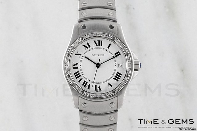 Cartier Santos Ronde Stainless Steel Diamond Bezel Watch