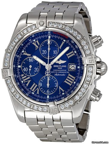 Breitling Chronomat Evolution Blue Dial Diamond Bezel Automatic Mens Watch A1335653-C749SS