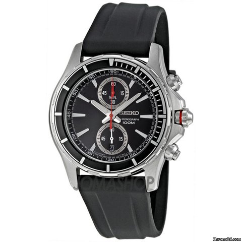 Seiko Black Rubber Strap Chronograph Mens Watch SNN243P2
