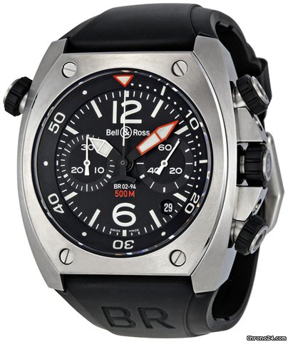 Bell & Ross Marine Black Dial Chronograph Mens Watch BR0294-BL-ST