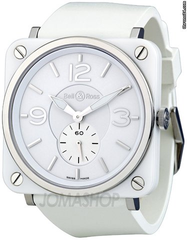 Bell & Ross Aviation White Dial Ceramic Unisex Watch BRS-WHT-CER-RUBB