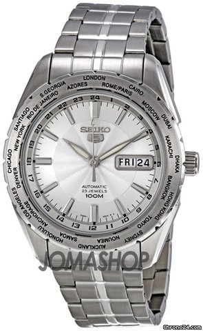 Seiko 5 World Time Silver Dial Stainless Steel Automatic Mens Watch SNZG51