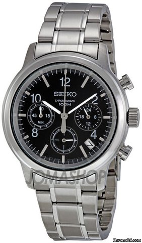 Seiko Black Dial Stainless Steel Chronograph Mens Watch SSB007