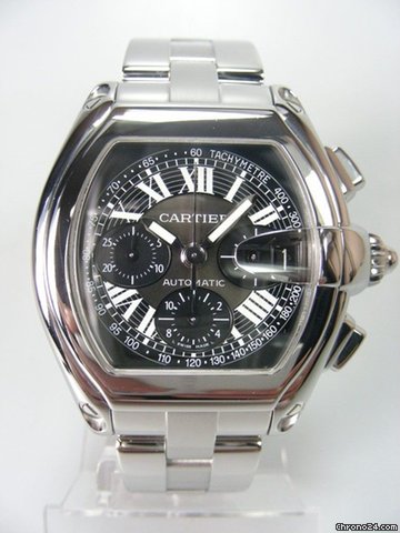 Cartier Roadster chronographe grande taille complet acier cadran noir