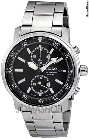 Seiko Black Dial Chronograph Stainless Steel Mens Watch SNN223