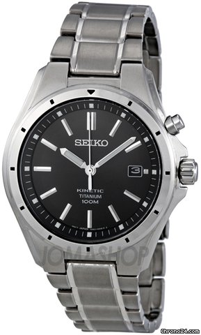 Seiko Kinetic Black Dial Titanium Mens Watch SKA493