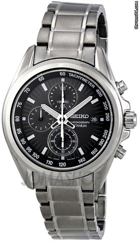 Seiko Chronograph Tachymeter Brown Dial Titanium Mens Watch SNDC91