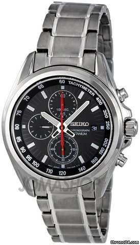 Seiko Chronograph Tachymeter Black Dial Titanium Mens Watch SNDC93