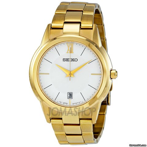 Seiko White Dial Gold Tone Stainless Steel Mens Watch SGEF46