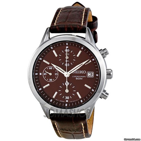 Seiko Brown Dial Chronograph Leather Strap Ladies Watch SNDY43
