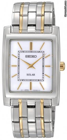 Seiko White Dial Two Tone Solar Quartz Mens Watch SUP893