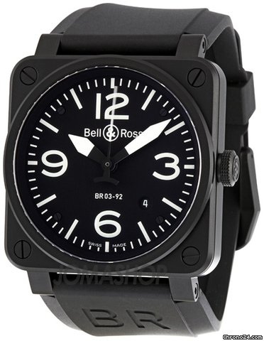 Bell & Ross Aviation Black Dial 42MM Automatic Mens Watch BR03-92-CB