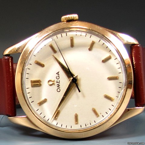 Omega Klassische Herrenuhr, 14K/Rosegold, Handaufzug, Lederarmband