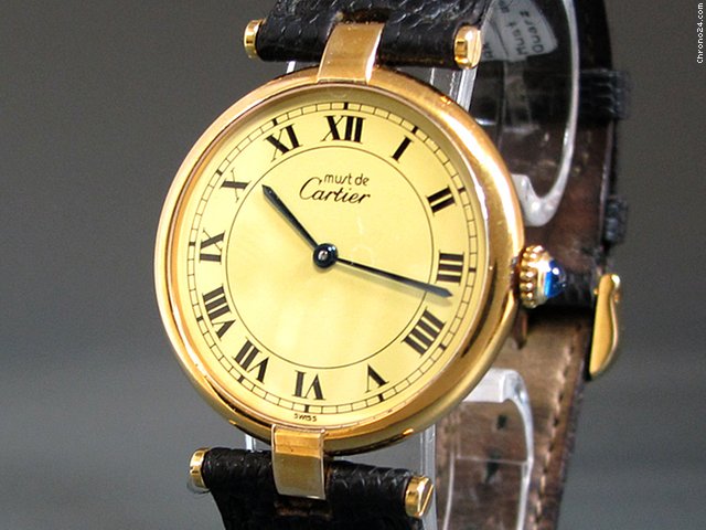 replica Cartier Vermeil - Silber/vergoldet, Quarz, Lederband WATCHES 1 