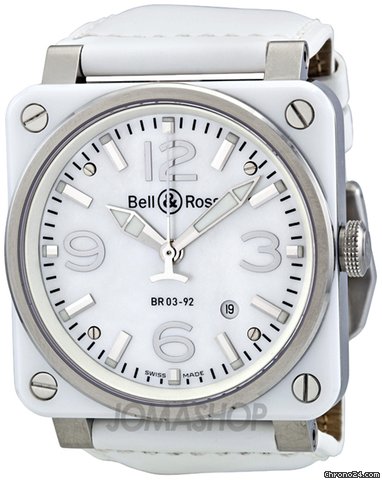 Bell & Ross Aviation Mother of Pearl White Ceramic Mens Watch BR0392-WHT-CER