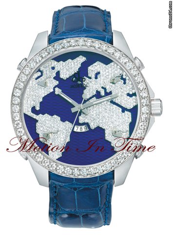 Jacob & Co. "THE WORLD IS YOURS" 5-TIMEZONE 40mm ROYAL BLUE ENAMEL DIAMO