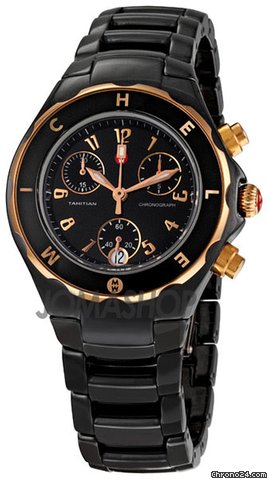 Michele Tahitian Ceramic Black Rose Gold Ladies Watch MWW12A000010