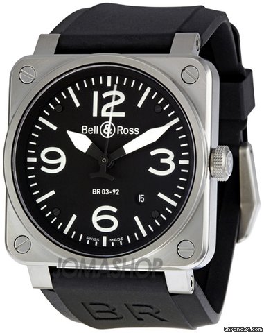 Bell & Ross Aviation Black Dial Steel Case Automatic 42 MM Mens Watch BR-03-92-STEEL