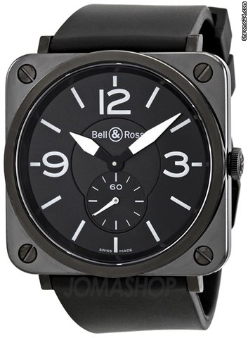 Bell & Ross Aviation Black Dial Black Ceramic Case Unisex Watch BRS-BLK-CER-RUBB