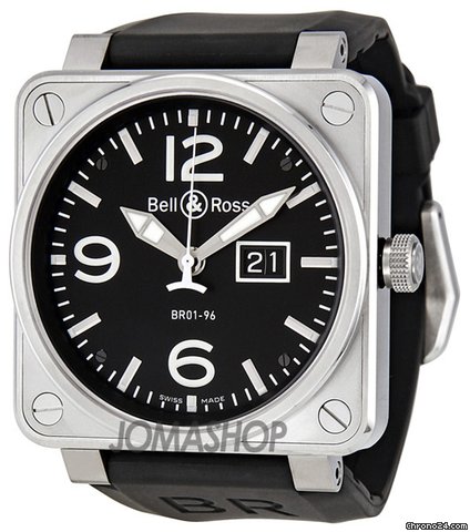 Bell & Ross Grande Date Black Dial Black Rubber Mens Watch BR0196-BL-ST