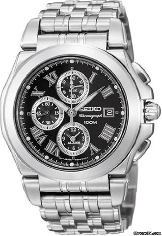 Seiko Black Dial Stainless Steel Mens Watch SNA525