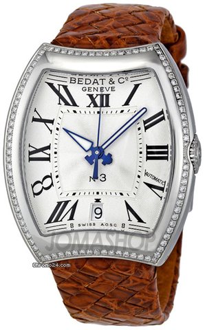 Bedat & Co No 3 Opaline Guilloche Dial Brown Alligator Strap Automatic Ladies Watch 315-020-100